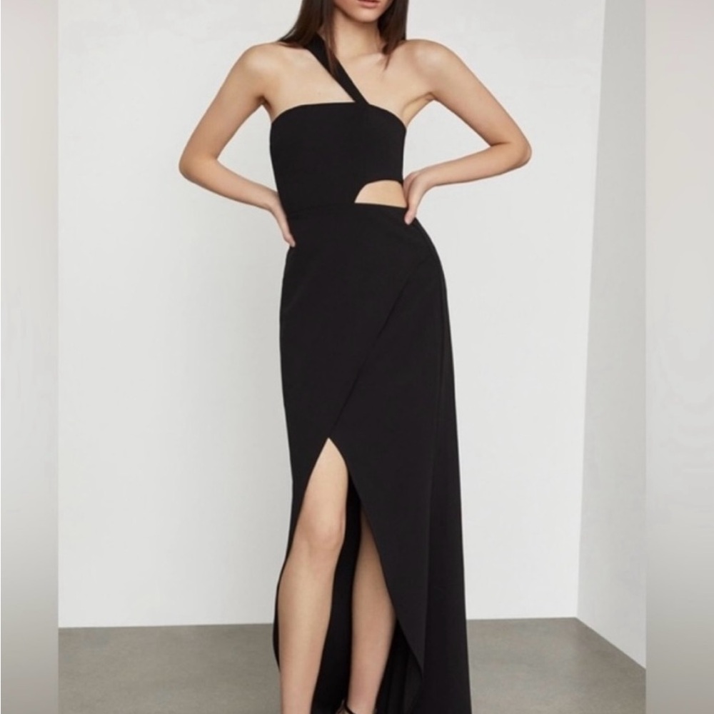 BCBGMaxAzria Black One-Shoulder Slit Gown Dress size 8